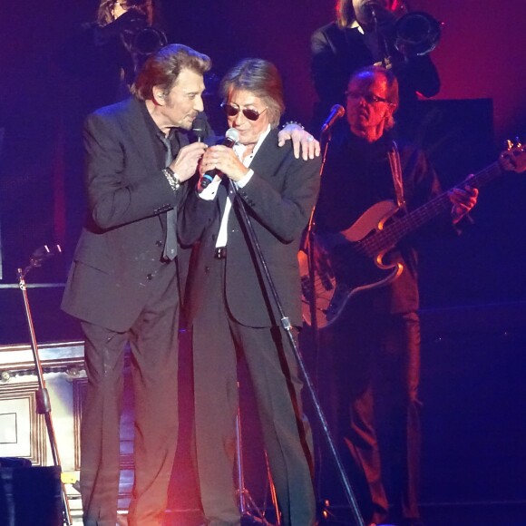 Johnny Hallyday et Jacques Dutronc - Premier concert "Les Vieilles Canailles" au POPB de Paris-Bercy à Paris, du 5 au 10 novembre 2014.