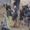 Emilia Clarke , Peter Dinklage, Kit Harington et Iain Glen sur le tournage de la série "Game of Thrones" saison 7 à Zumaia dans le nord de l'Espagne, le 27 octobre 2016.