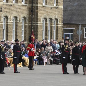 Le prince William et la duchesse Catherine de Cambridge assistaient à la parade de la Saint-Patrick avec le régiment des Irish Guards aux Cavalry Barracks du régiment des Irish Guards à Hounslow, dans l'ouest de Londres, le 17 mars 2017.