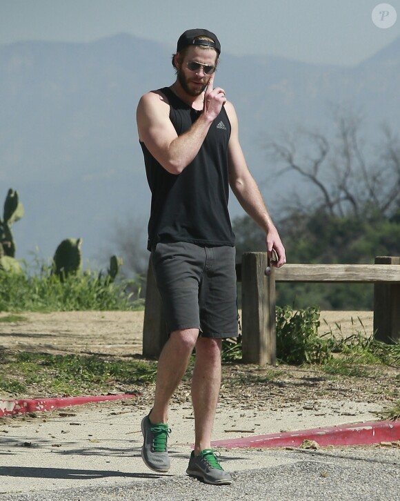 Exclusif - Miley Cyrus et son fiancé Liam Hemsworth sont allés se balader en amoureux sur les hauteurs de Los Angeles, le 16 mars 2017 