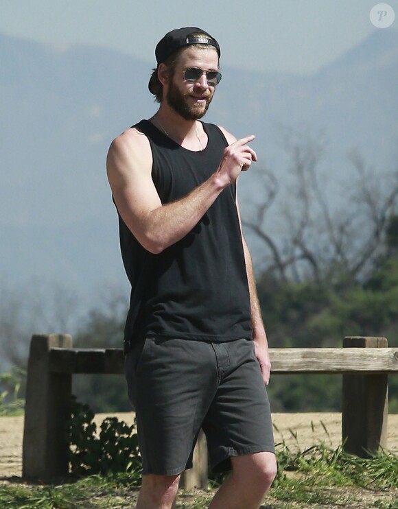 Exclusif - Miley Cyrus et son fiancé Liam Hemsworth sont allés se balader en amoureux sur les hauteurs de Los Angeles, le 16 mars 2017 