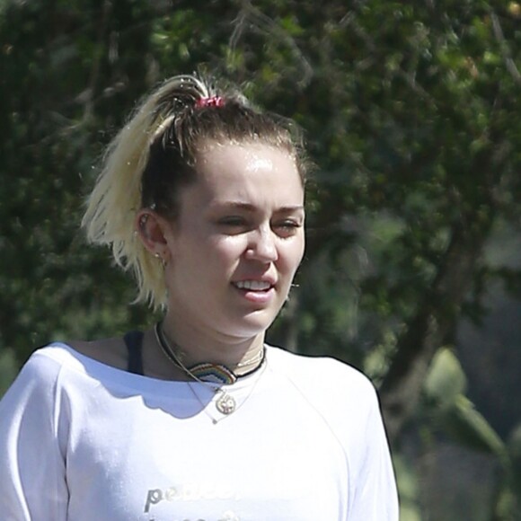 Exclusif - Miley Cyrus et son fiancé Liam Hemsworth sont allés se balader en amoureux sur les hauteurs de Los Angeles, le 16 mars 2017 