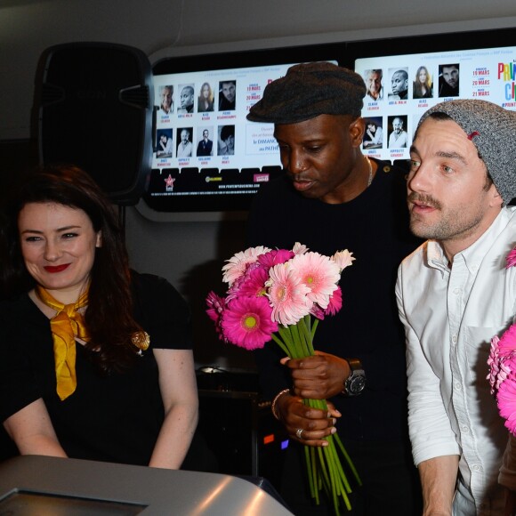 Abd al Malik, Guillaume Gouix et Hippolyte Girardot lors du lancement du 18ème Printemps du Cinéma au cinéma Pathé Beaugrenelle à Paris, France, le 19 mars 2017. © Coadic Guirec/bestimage