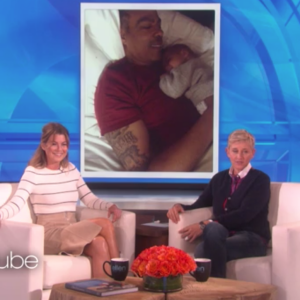 Ellen Pompeo sur le plateau du talk-show d'Ellen DeGeneres, émission diffusée le 23 mars 2017
