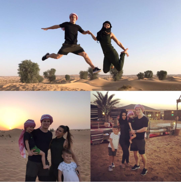 Kevin Gameiro en famille avec sa femme Lina et leurs deux garçons en séjour à Dubai lors des fêtes de fin d'année 2016, photo Instagram.