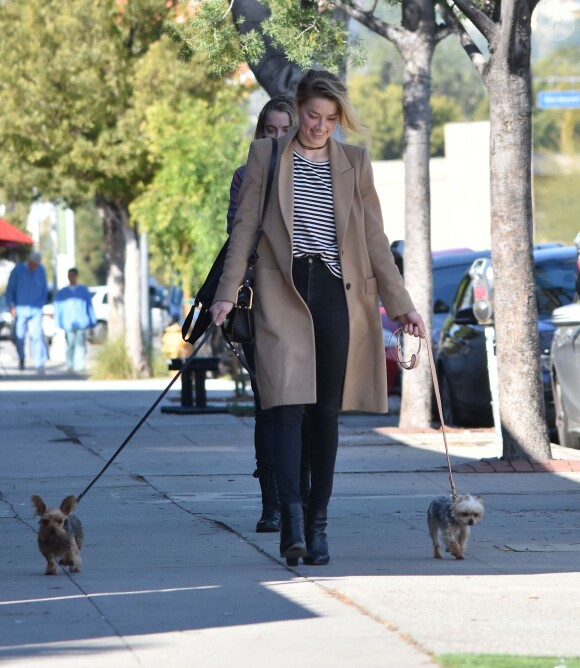 Amber Heard promène ses chiens et déjeune avec une amie à Los Feliz, le 26 janvier 2017
