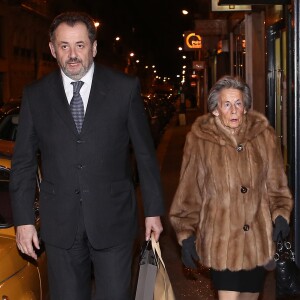 Guillaume Sarkozy et Andree Sarkozy - Nicolas Sarkozy fete son 58eme anniversaire avec ses amis au restaurant Giulio Rebellato a Paris le 28 Janvier 2013.  French former President Nicolas Sarkozy celebrates his 58th birthday at the restaurant Rebelatto for a diner with relatives on January 28, 2013.28/01/2013 - Paris