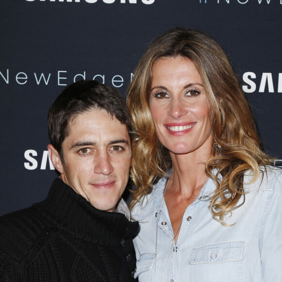 Christophe Soumillon et sa femme Sophie Thalmann Soirée Samsung New edge night à la piscine Molitor à Paris, le mardi 15 Septembre 2015.