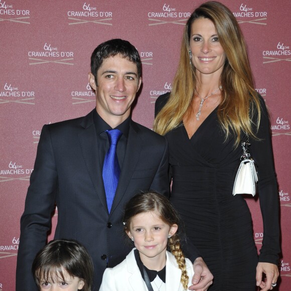 Christophe Soumillon, Sophie Thalmann et leur enfants Charlie et Mika - 64eme Ceremonie des Cravaches d' Or au Theatre des Champs-Elysees a Paris le 3 avril 2013.