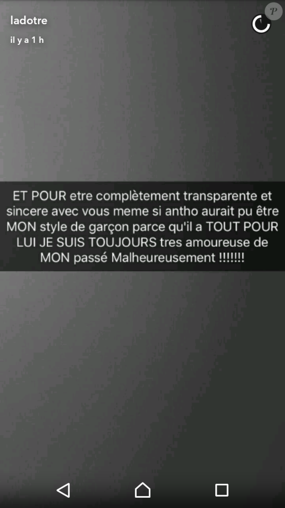 Aurélie Dotremont - Snapchat, 17 avril 2017