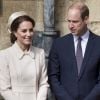 Catherine Kate Middleton, la duchesse de Cambridge et son mari le prince William, duc de Cambridge - La famille royale britannique assiste à la messe de Pâques à la chapelle Saint-Georges de Windsor, le 16 avril 2017