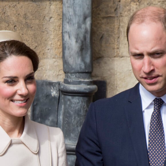 Catherine Kate Middleton, la duchesse de Cambridge et son mari le prince William, duc de Cambridge - La famille royale britannique assiste à la messe de Pâques à la chapelle Saint-Georges de Windsor, le 16 avril 2017