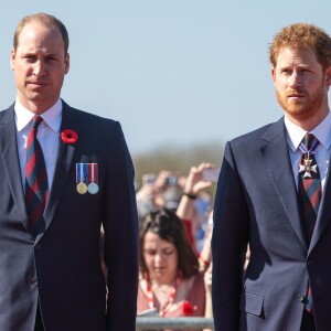 Le prince William, duc de Cambridge et le prince Harry lors des commémorations des 100 ans de la bataille de Vimy, (100 ans jour pour jour, le 9 avril 1917) dans laquelle de nombreux Canadiens ont trouvé la mort lors de la Première Guerre mondiale, au Mémorial national du Canada, à Vimy, France, le 9 avril 2017