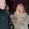 Exclusif - Kylie Jenner avec une nouvelle couleur de cheveux orange et son compagnon Tyga sont allés diner en amoureux à New York, le 13 février 2017. Elle porte un gros manteau de fourrure.