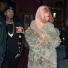 Exclusif - Kylie Jenner, blottie dans un manteau de fourrure, avec une nouvelle couleur de cheveux orange et son compagnon Tyga sont allés diner en amoureux à New York, le 13 février 2017