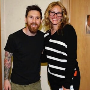 Rencontre entre Lionel Messi et Julia Roberts le 23 avril 2017 à Madrid.