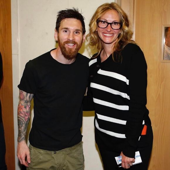 Rencontre entre Lionel Messi et Julia Roberts le 23 avril 2017 à Madrid.