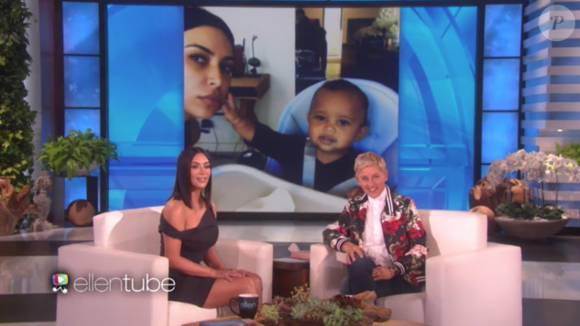 Kim Kardashian parle de ses enfants sur le plateau de l'émission "The Ellen DeGeneres Show", diffusée le 27 avril 2017.