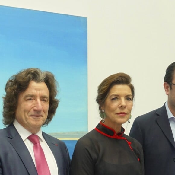 Semi-Exclusif - Claude Membrez, Robert Hensler, la princesse Caroline de Hanovre, Thomas Hug, le prince Albert II de Monaco et Marie Claude Beaud Le prince Albert II de Monaco et la princesse Caroline de Hanovre lors de l'inauguration de l'exposition artmonte-carlo à Monaco le 28 avril 2017 © Claudia Albuquerque / Bestimage