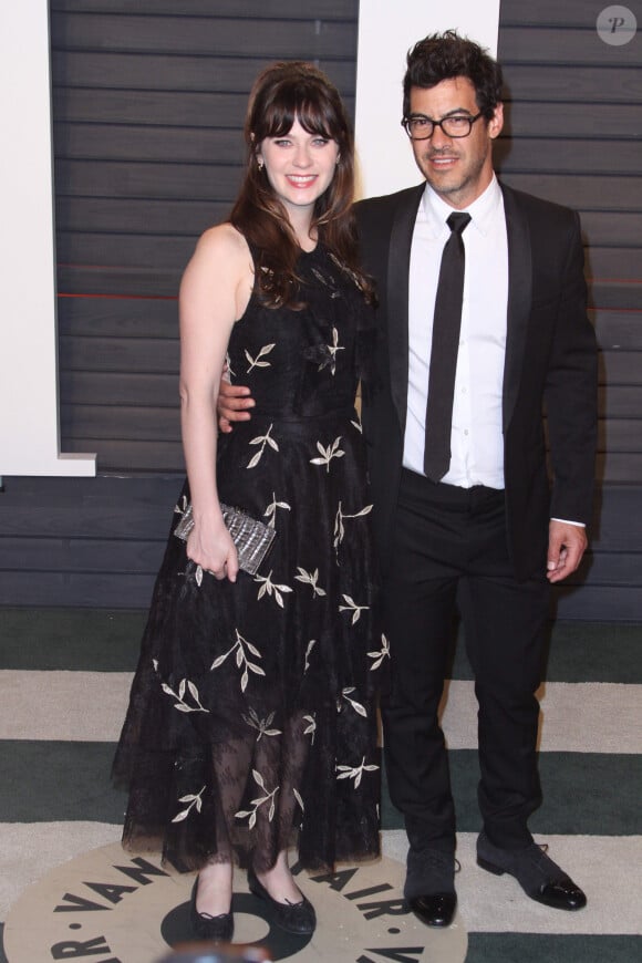 Zooey Deschanel et Jacob Pechenik à la soirée "Vanity Fair Oscar Party" après la 88ème cérémonie des Oscars à Hollywood, le 28 février 2016.