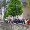 Catherine Kate Middleton, la duchesse de Cambridge en visite accompagnée du grand-duc héritier Guillaume et a femme la comtesse Stéphanie de Lannoy au Luxembourg, le 11 mai 2017.  The Duchess of Cambridge walks along along the Cornicjhe in Luxembourg Cit, during a day of visits in Luxembourg where she is attending commemorations marking the 150th anniversary 1867 Treaty of London, that confirmed the country's independence and neutrality.11/05/2017 - Luxembourg