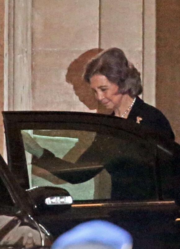 La reine Sofia d'Espagne assistait à la messe de funérailles à la mémoire d'Alicia de Bourbon-Parme, célébrée le 11 mai 2017 en la chapelle royale du Palais d'Orient à Madrid.