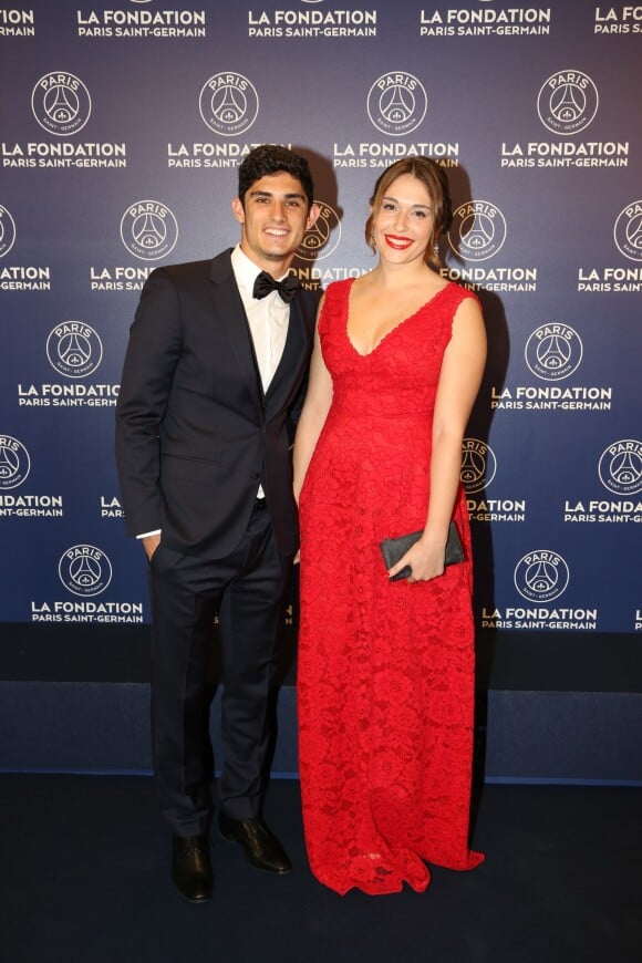 Exclusif - Gonçalo Guedes et sa compagne Madalena Neves - Dîner de gala au profit de la Fondation PSG au Parc des Princes à Paris le 16 mai 2017.