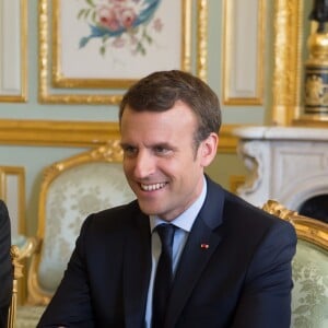 Le président de la République Emmanuel Macron lors de son entretien avec le président du Guatemala Jimmy Morales au Palais de l'Elysée à Paris, le 8 juin 2017. © Jacques Witt/Pool/Bestimage