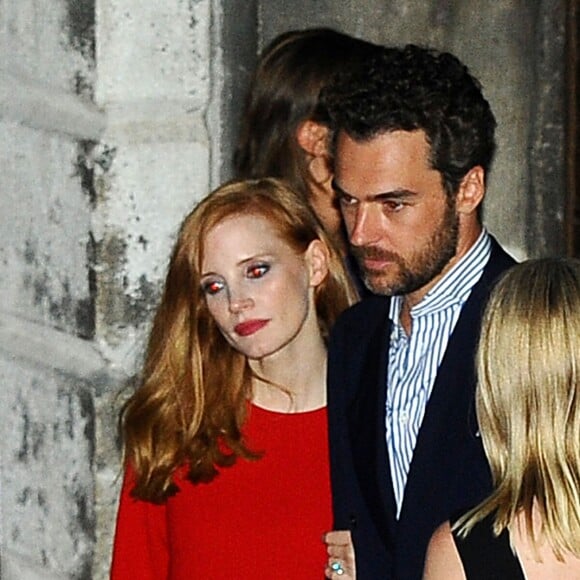 Jessica Chastain et son fiancé Gian Luca Passi de Preposulo lors de la fête à la veille de leur mariage à Venise, le 9 juin 2017.