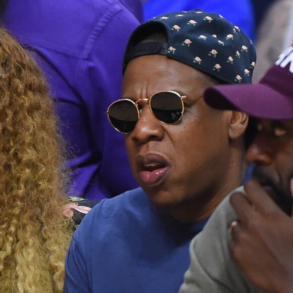 Beyoncé et Jay Z lors du match de NBA de Clippers de Los Angeles contre Utah Jazz au Staples Center de Los Angeles le 20 avril 2017.