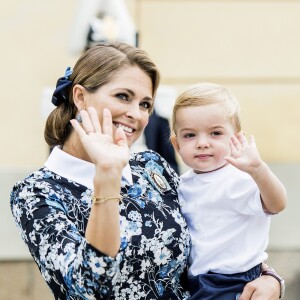 La princesse Madeleine de Suède et son fils le prince Nicolas - Baptême du prince Alexander de Suède au palais Drottningholm à Stockholm le 9 septembre 2016.