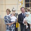 La princesse Madeleine de Suède, Chris O'Neill et leurs enfants le prince Nicolas et la princesse Leonore - Baptême du prince Alexander de Suède au palais Drottningholm à Stockholm. Le 9 septembre 2016