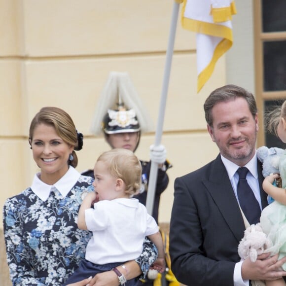 La princesse Madeleine de Suède, Chris O'Neill et leurs enfants le prince Nicolas et la princesse Leonore - Baptême du prince Alexander de Suède au palais Drottningholm à Stockholm. Le 9 septembre 2016