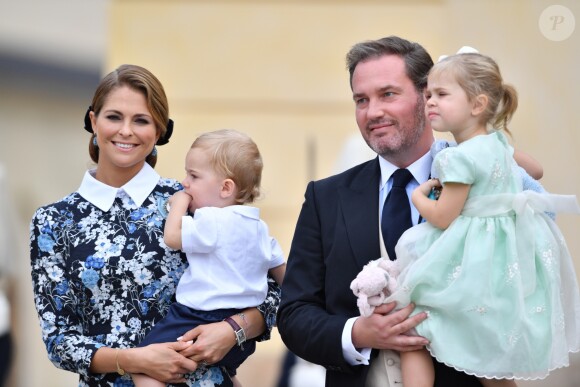 La princesse Madeleine de Suède, Chris O'Neill, leurs enfants le prince Nicolas et la princesse Leonore - Baptême du prince Alexander de Suède au palais Drottningholm à Stockholm. Le 9 septembre 2016