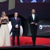 Caroline Ithurbide, Le Prince Albert de Monaco et Boris Erghott lors de l'ouverture de la 57e édition du Festival de la Télévision de Monte-Carlo le 16 juin 2017. © Denis Guignebourg / Bestimage