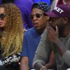 Beyoncé et Jay Z lors du match de NBA de Clippers de Los Angeles contre Utah Jazz au Staples Center de Los Angeles le 20 avril 2017.