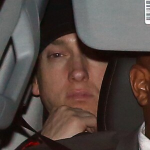 Le chanteur Eminem arrivant au mariage de Liberty Ross et Jimmy Iovine, le jour de la Saint Valentin, à Beverly Hills, le 14 février 2016.