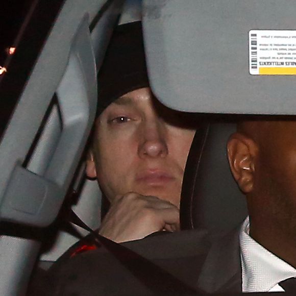 Le chanteur Eminem arrivant au mariage de Liberty Ross et Jimmy Iovine, le jour de la Saint Valentin, à Beverly Hills, le 14 février 2016.