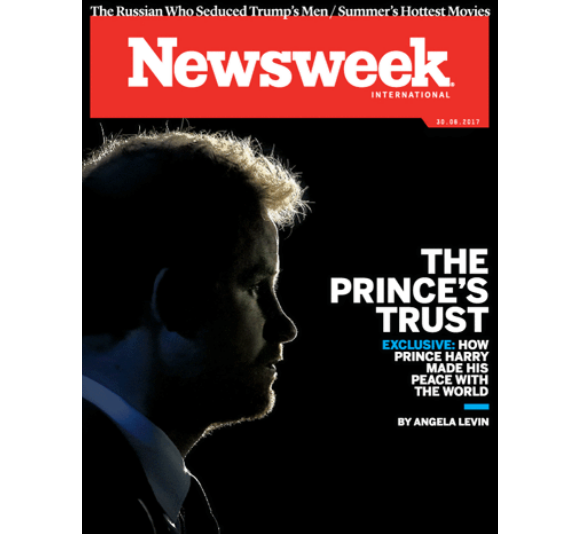 "Comment le prince Harry a fait la paix avec le monde" : un entretien-portrait passionnant par Angela Levin pour Newsweek, juin 2017.