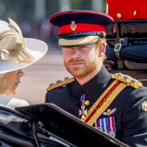 Le prince Harry avec la famille royale britannique lors de la parade "Trooping the colour" à Londres le 17 juin 2017.