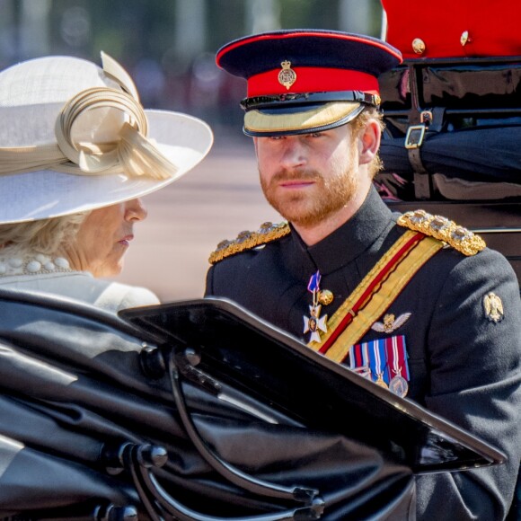 Le prince Harry avec la famille royale britannique lors de la parade "Trooping the colour" à Londres le 17 juin 2017.