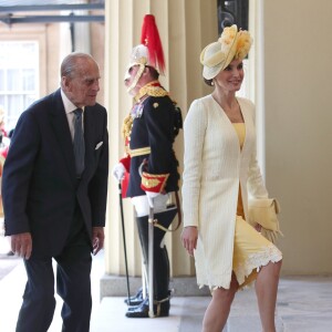 La reine Letizia d'Espagne et le prince Philip, duc d'Edimbourg - Le couple royal d'Espagne reçu au palais de Buckingham par la famille royale d'Angleterre à Londres. Le 12 juillet 2017  The Duke of Edinburgh and Queen Letizia of Spain arrive at Buckingham Palace, London during the King Felipe's VI State Visit to the UK.12/07/2017 - Londres