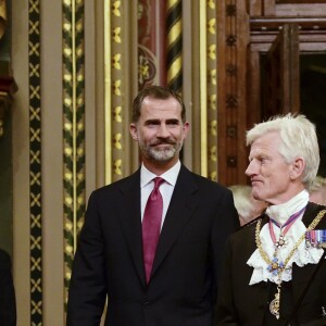 Le roi Felipe VI et la reine Letizia d'Espagne en visite au parlement à Londres le 12 juillet 2017.  12th July 2017 London UK Spain's King Felipe and Queen Letizia take a seat at the Palace of Westminster in London before King Felipe addressed the Palace.12/07/2017 - Londres