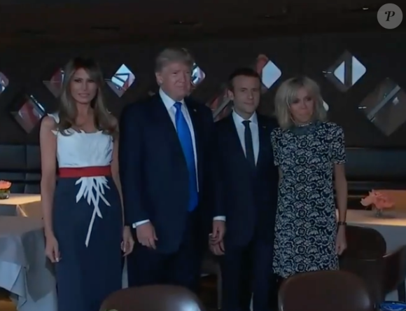 Capture d'écran du reportage de BFM TV sur le dîner d'Emmanuel et Brigitte Macron avec Donald et Melania Trump au Jules Verne à la Tour Eiffel - Paris le 13 juillet 2017