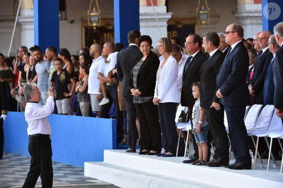 Frédérique Vidal, François Nyssen, François Hollande, Nicolas Sarkozy et le prince Albert II de Monaco lors de la cérémonie d'hommage aux victimes de l'attentat du 14 juillet 2016 à Nice, le 14 juillet 2017. © Bruno Bébert/Bestimage