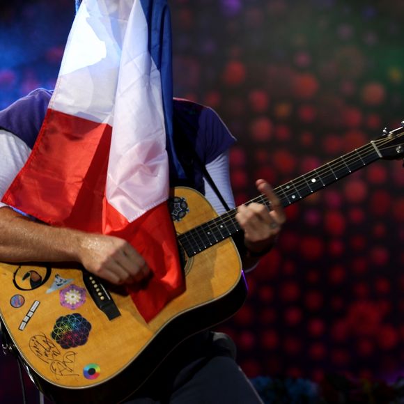 Coldplay en concert au Stade de France, Saint-Denis, le 15 juillet 2017.