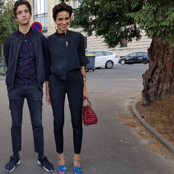 Farida Khelfa et son fils Ismael Seydoux à Paris. Le 20 juillet 2017.