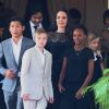 Exclusif - Pax, Shiloh, Zahara et Vivienne Jolie-Pitt - Angelina Jolie, radieuse et souriante, rend visite au roi du Cambodge Norodom Sihamoni pour la projection de son film accompagnée de ses six enfants à Siem Reap le 18 février 2017.