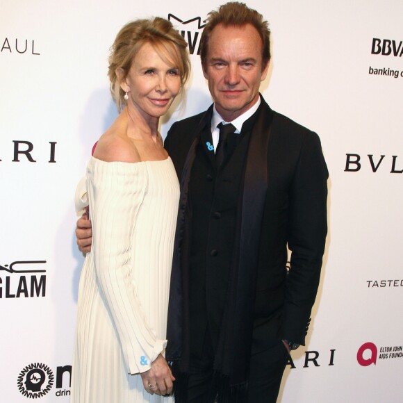 Trudie Styler et son mari Sting - People à la 25ème soirée Elton John AIDS foundation au West Hollywood Park à West Hollywood, le 26 février 2017.