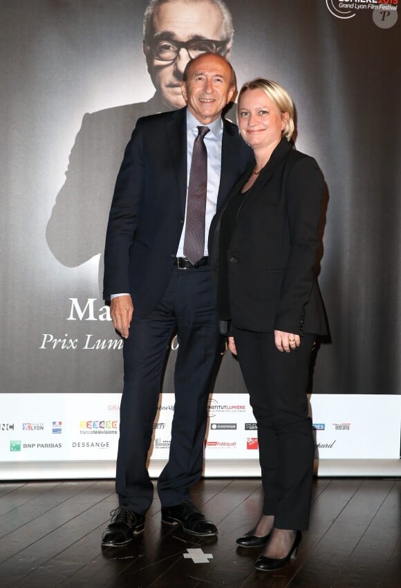 Gérard Collomb et sa femme Caroline - Photocall de la cérémonie de remise du prix Lumière à Martin Scorsese lors du festival Lumière 2015 (Grand Lyon Film Festival) à Lyon. Le 16 octobre 2015
